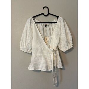 Universal Thread | Textured Tie-Front Peplum Top w/ Puff Sleeves (White)